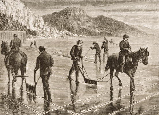 Ice-Harvest on the Hudson River, New York State, c.1870, from 'American Pictures', published by The von English School, (19th century)