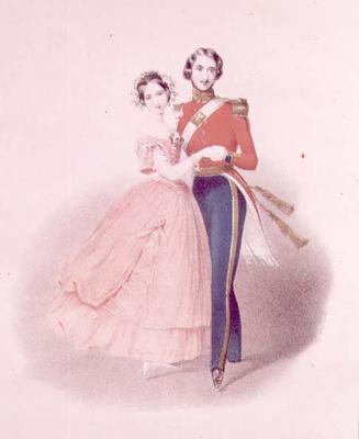 Queen Victoria (1819-1901) and Prince Albert Dancing (1819-61) (colour litho) von English School, (19th century)
