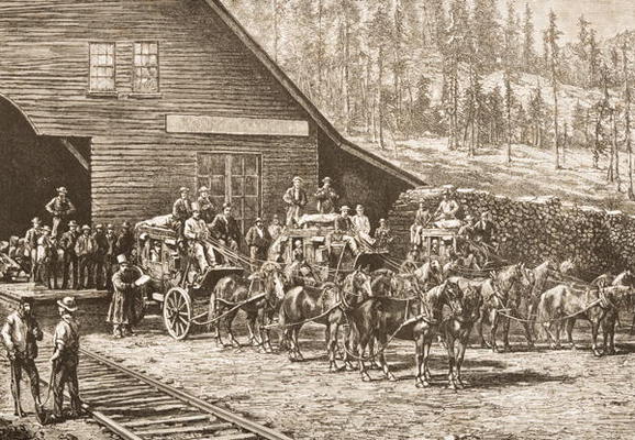 Reno Station on the Central Pacific Railway, in c.1870, from 'American Pictures' published by the Re von English School, (19th century)