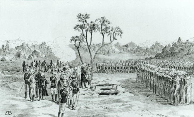 The Burial of General Earle and Colonels Eyre and Coveney at Kirbekan, from 'The Campaign of the Cat von English School, (19th century)