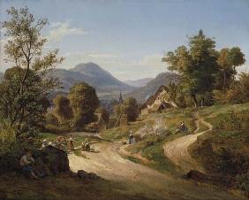 Blick von Kleingemünd auf Neckargemünd bei Heidelberg 1828