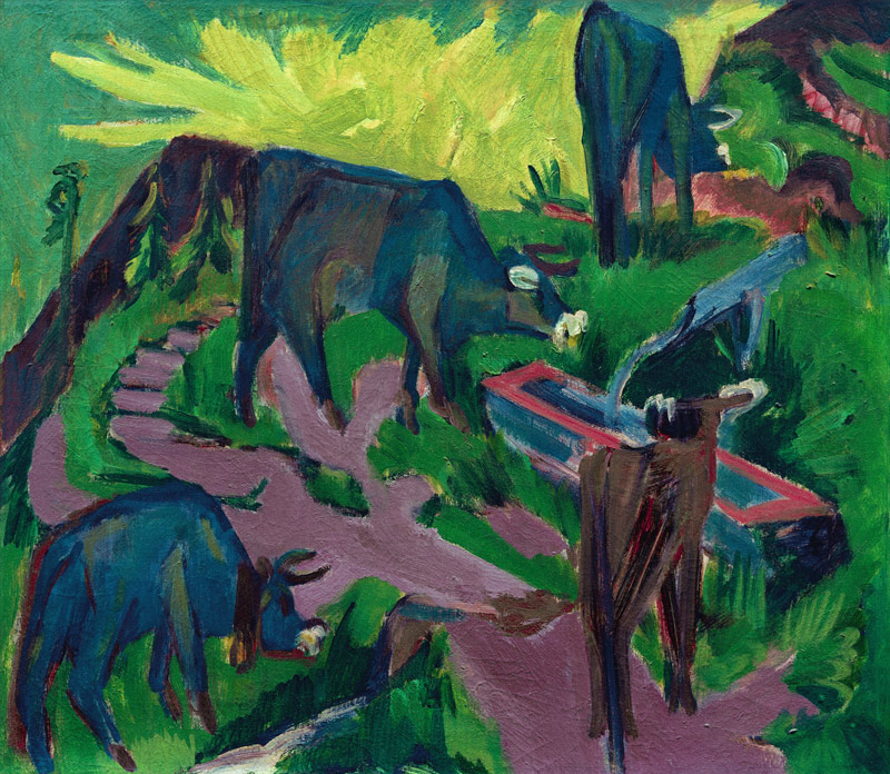 Kühe bei Sonnenuntergang von Ernst Ludwig Kirchner