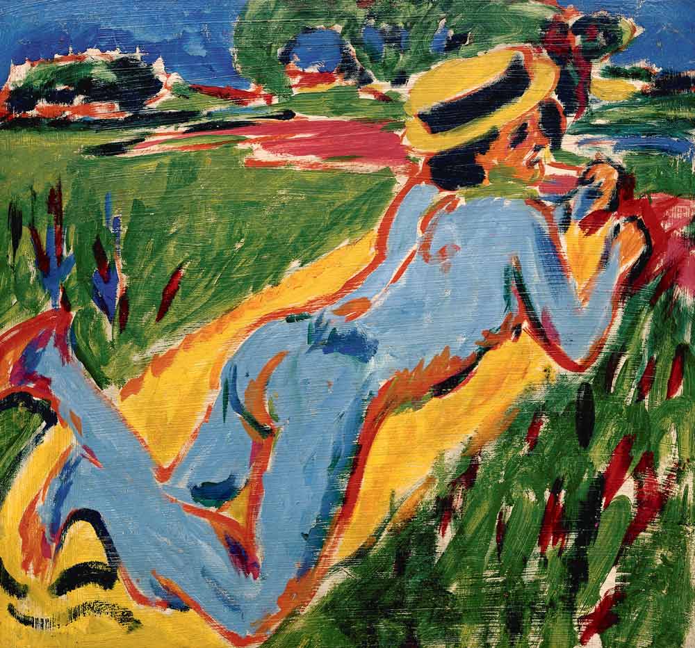 Liegender blauer Akt mit Strohhut von Ernst Ludwig Kirchner