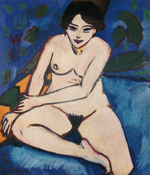 Akt auf blauem Grund. von Ernst Ludwig Kirchner
