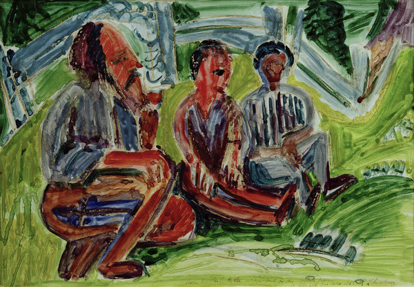 Drei Bauern auf der Wiese von Ernst Ludwig Kirchner