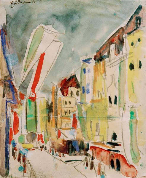 Straßenszene mit Fahnen von Ernst Ludwig Kirchner