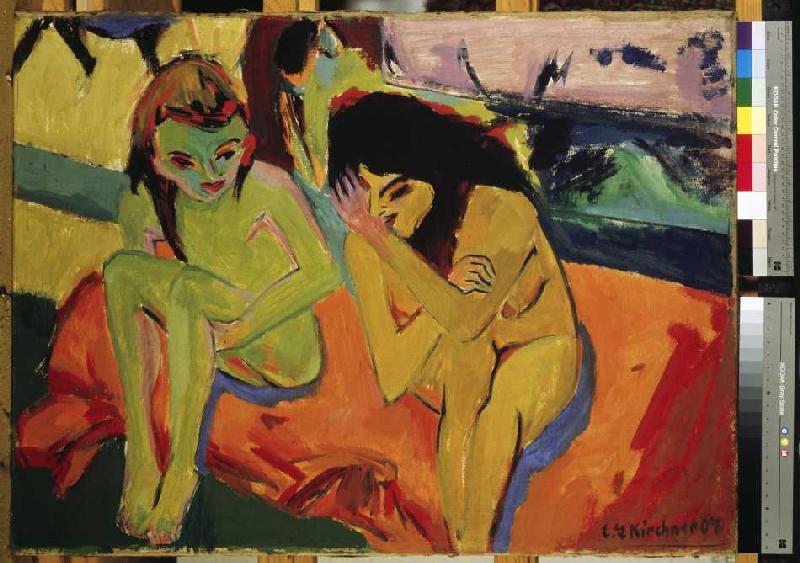 Zwei Mädchen / Nackte Mädchen unterhalten sich von Ernst Ludwig Kirchner