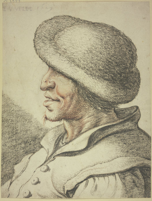 Brustbild eines Bauern mit Pelzmütze im Profil nach links von Esaias van de Velde