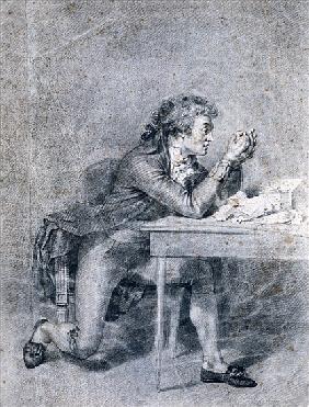 Francois Buzot (1760-94) contemplating a portrait miniature of Madame Roland (1754-93)