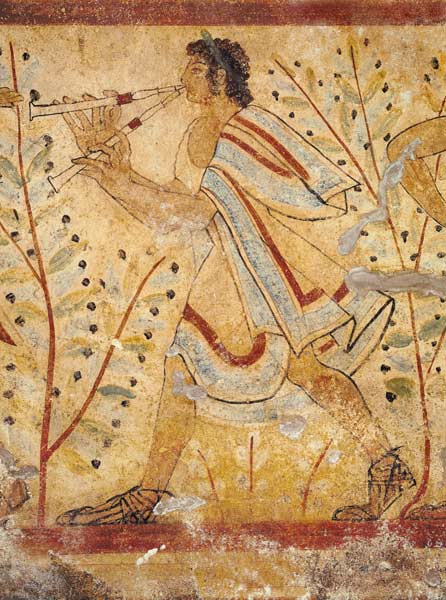 Musician playing the Pipes, from the Tomb of the Leopard von Etruscan