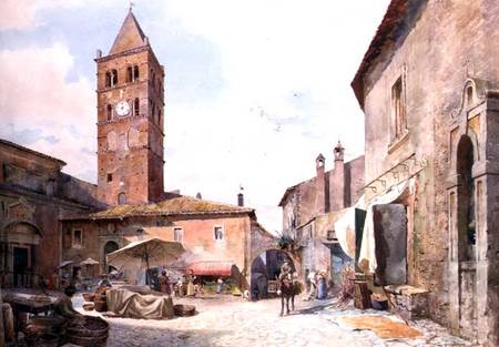 View of the Piazza dell'Olmo, Tivoli  on von Ettore Roesler Franz