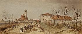 Ansicht der Kirche Bicona bei Novara nach der Schlacht. aus dem König-Ludwig-Album 1848