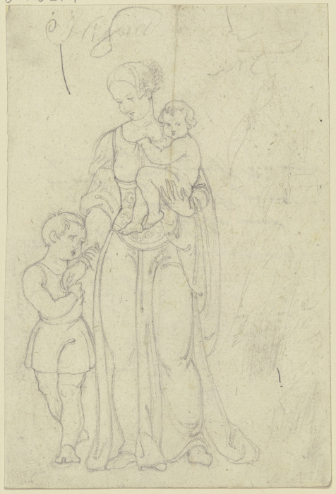 Frau im Renaissance-Habit mit einem Kind auf dem Arm und einem Jungen zu ihrer Rechten (Maria mit de von Eugen Eduard Schäffer