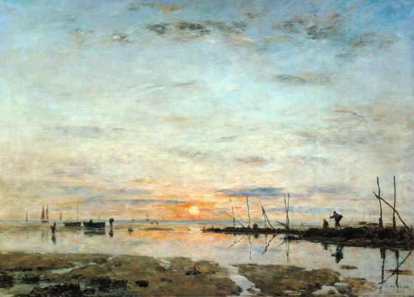 Le Havre, coucher de soleil a mer basse von Eugène Boudin