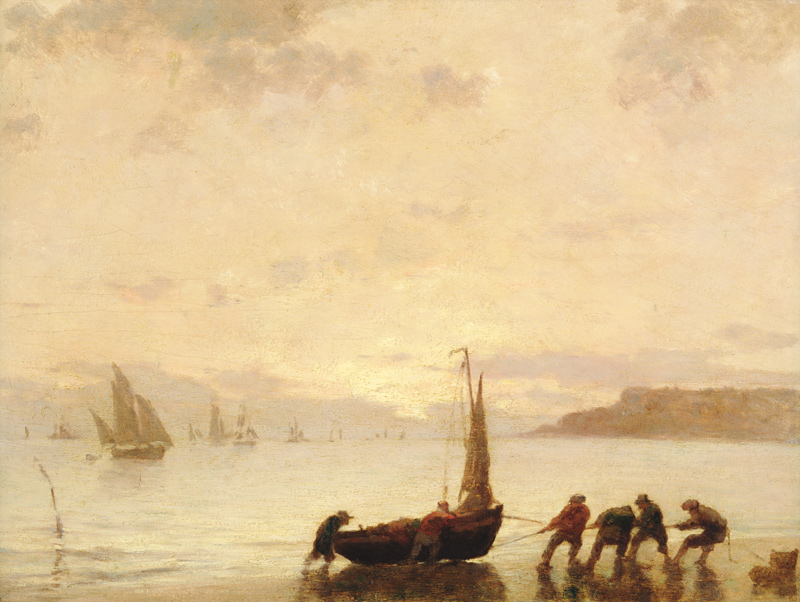 Return from Fishing with Setting Sun von Eugène Boudin