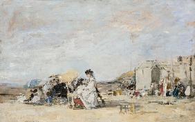 Dame in Weiß am Strand von Trouville 1869