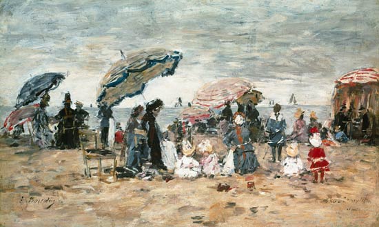 Parasols on the Beach, Trouville von Eugène Boudin