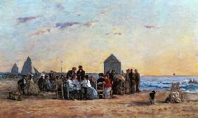 Strand Szene in Trouville - Sonnenuntergang 1867