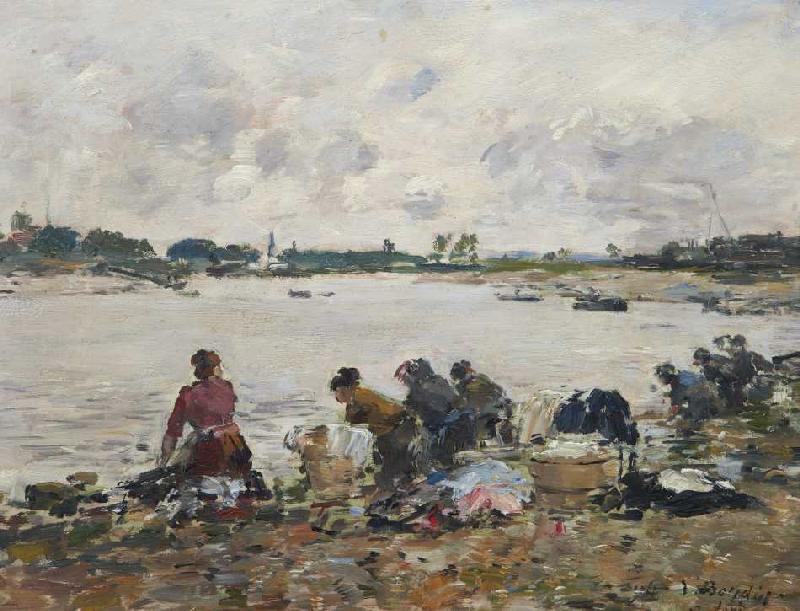 Wäscherinnen am Ufer des Touques (Laveuses au bord de la Touques) von Eugène Boudin