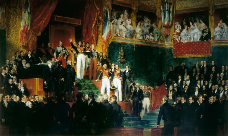 Louis-Philippe I., König der Franzosen schwört den Eid auf die neue Verfassung am 9. August 1830 von Eugène Devéria