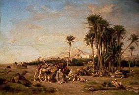 Rast einer Karawane in der Sahara bei El-Aghouat. von Eugène Fromentin