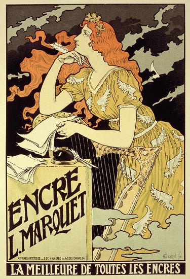 Reproduction of a poster advertising 'Marquet Ink' von Eugene Grasset