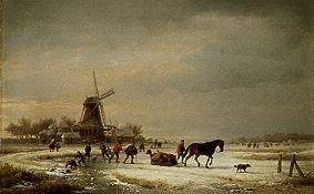 Winterlandschaft an einer Windmühle von Eugène Joseph Verboeckhoven