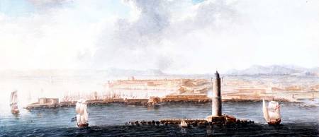A View of a Port from the Sea, probably Livorno (pen, brown von European School