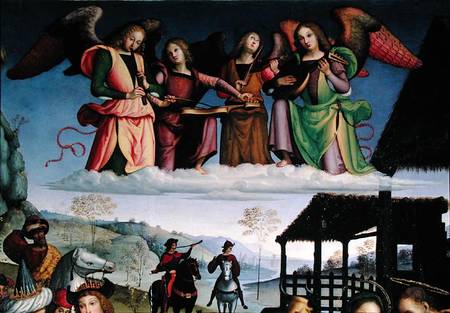The Adoration of the Magi, detail of angel musicians von Eusebio  da San Giorgio