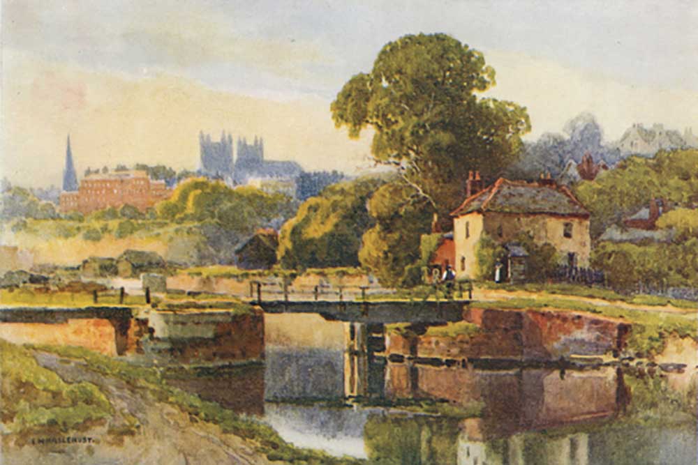 Exeter aus dem Kanal von E.W. Haslehust