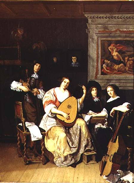 Interior with a group of musicians (panel) von F. Sant-Acker