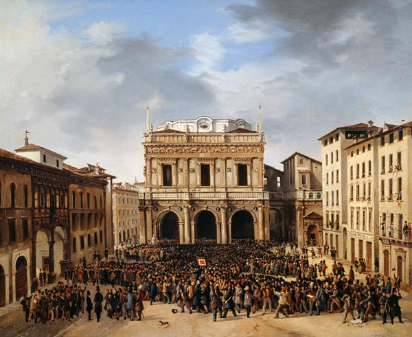 The People of Brescia gathered in the Piazza della Loggia von Faustino Joli