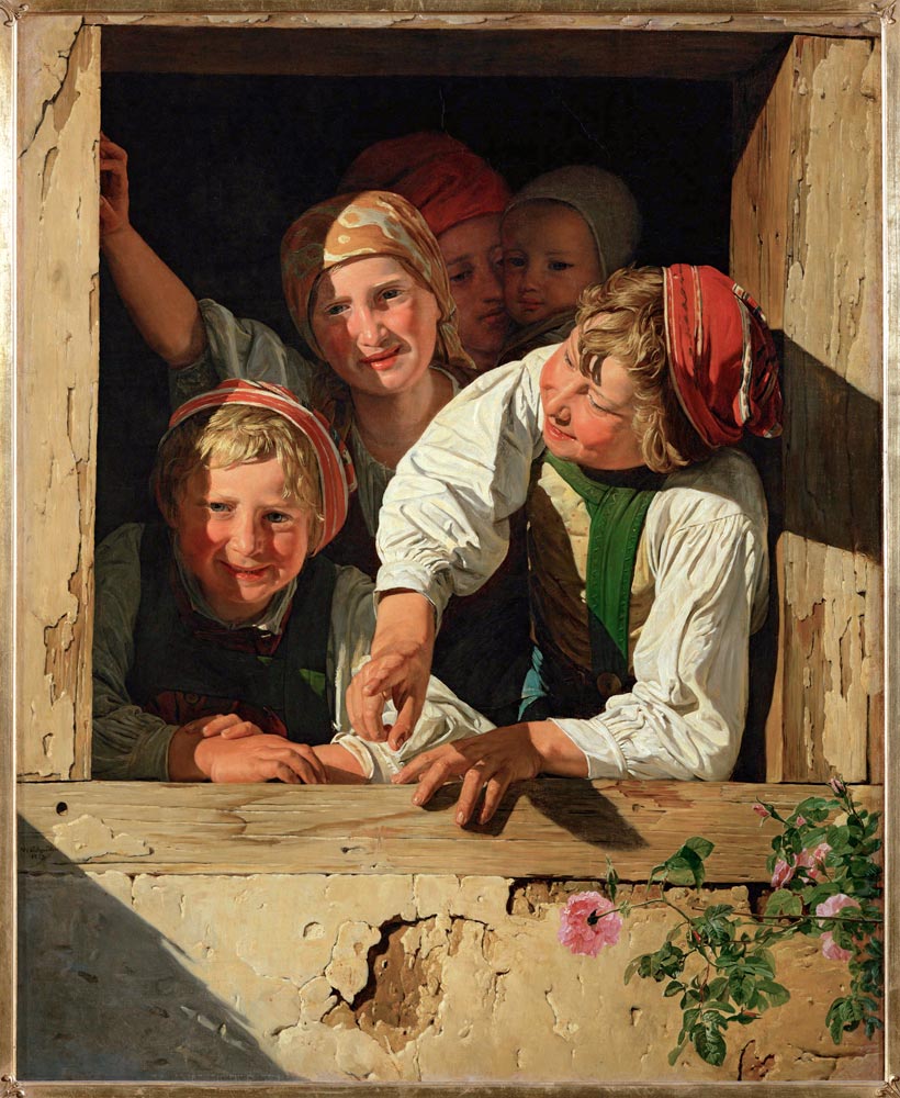 Kinder im Fenster von Ferdinand Georg Waldmüller