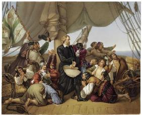 Christopher Kolumbus auf seinem Schiff.