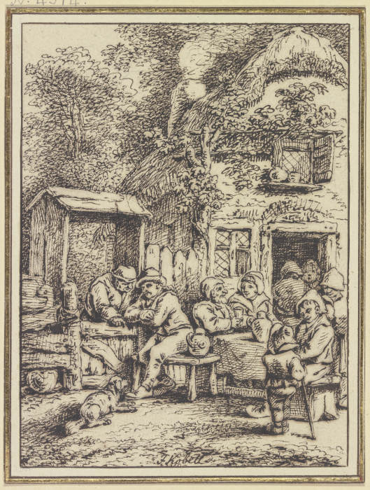 Bauerngruppe vor einem Haus bei Unterhaltung und Trunk von Ferdinand Kobell