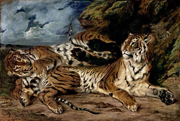Tigerweibchen mit Jungen von Ferdinand Victor Eugène Delacroix