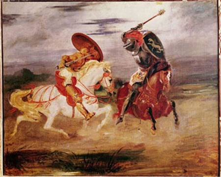 Two Knights Fighting in a Landscape von Ferdinand Victor Eugène Delacroix