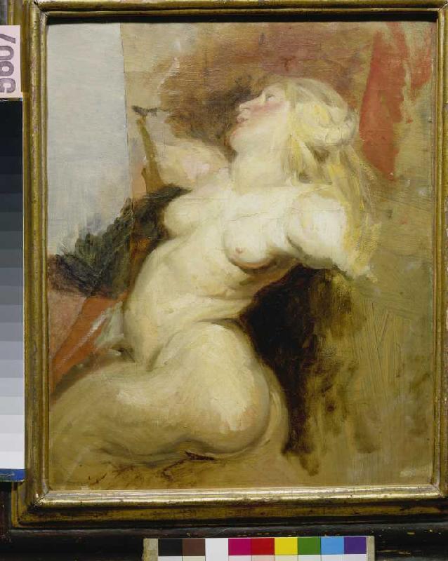 Kopie einer nackten Frauenfigur aus dem Medici-Zyklus von Rubens. von Ferdinand Victor Eugène Delacroix