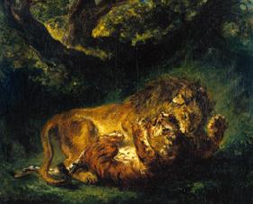 Kampf zwischen Löwe und Tiger um 1860/63