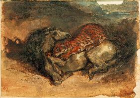 Tiger, ein Pferd anfallend 1826