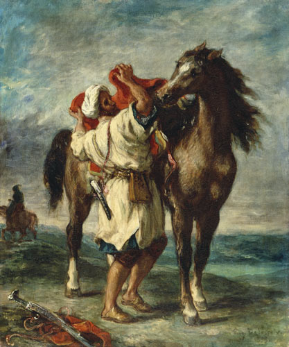 Araber sattelt sein Pferd von Ferdinand Victor Eugène Delacroix