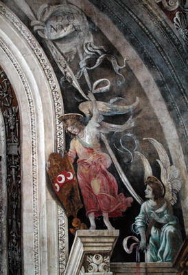 Two angels, detail from right side of the east wall in Strozzi Chapel, c.1457-1502 (fresco) von Filippino Lippi