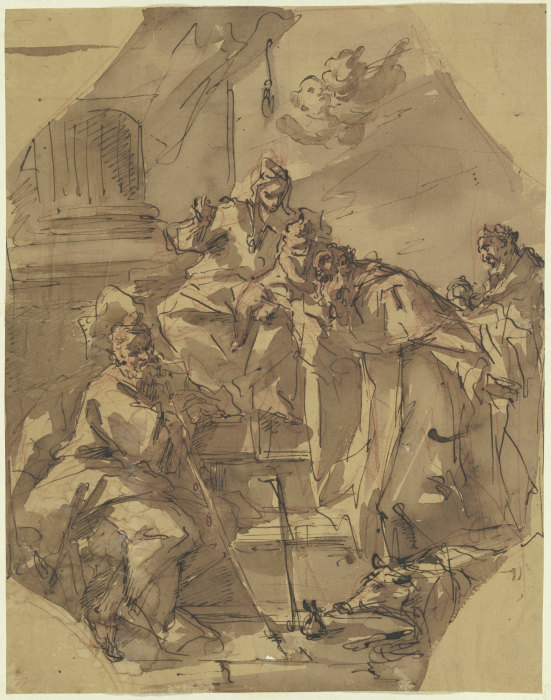 Thronende Madonna mit Kind mit drei Heiligen, unter ihnen Antonius Abbas von Filippo Abbiati