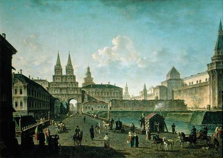 View of the Voskresensky and Nikolsky Gates and the Neglinny Bridge from Tverskay Street in Moscow von Fjodor Jakowlewitsch Aleksejew