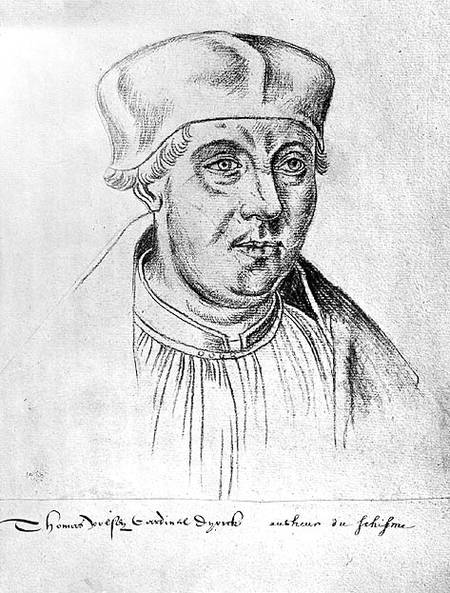 Ms 266 f.257 Portrait of Thomas Wolsey, cardinal of York, from the Recueil d'Arras, sketch from a po von Flemish School