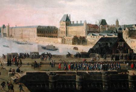 View of the Pont-Neuf and the River Seine looking downstream, detail of the bridge and the Louvre von Flemish School