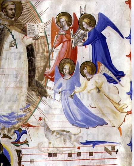 Ms 558 f.67v St. Dominic with four musical angels, from a gradual from San Marco e Cenacoli von Fra Beato Angelico