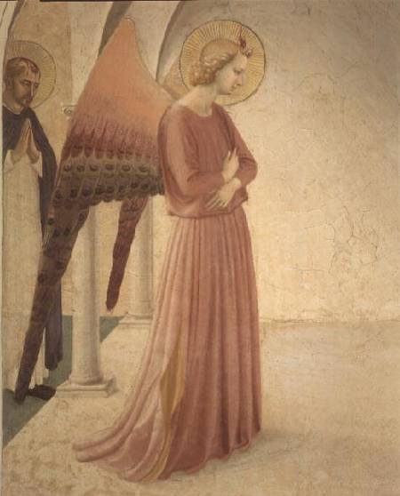 The Annunciation, detail of the Angel Gabriel and St. Peter the Martyr von Fra Beato Angelico
