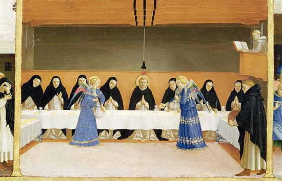 St. Dominic and his Companions Fed Angels, from the predella panel of the Coronation of the Virgin,  von Fra Beato Angelico