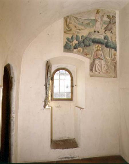 View of a cell designed by Michelozzo di Bartolommeo (1396-1472) decorated with 'The Temptation of C von Fra Beato Angelico